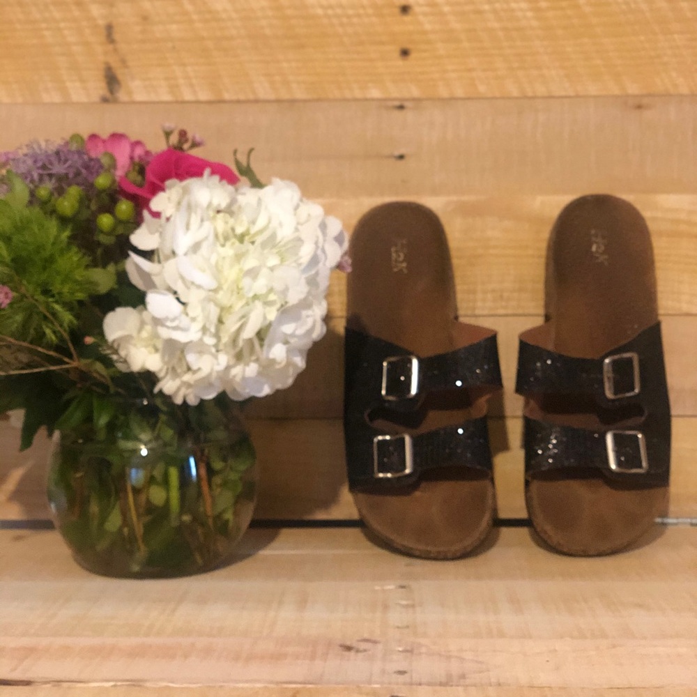 Black glitter sandals